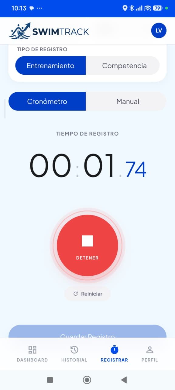 Cronómetro en vivo de SwimTrack